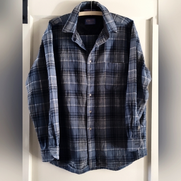 Pendleton Vintage 100% Pure Virgin Wool Blue Grey Plaid Button Up | Large - Picture 1 of 5